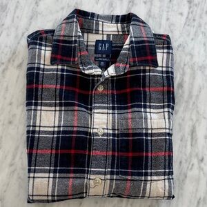 GAP Men's Casual Plaid Shirt - Navy, Red, and Cream